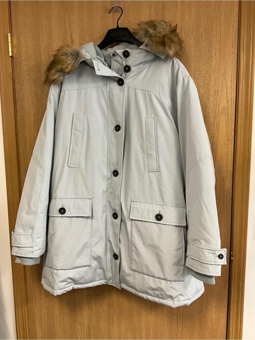 Woman Within Light Blue Faux Fur Hooded Puffer Parka